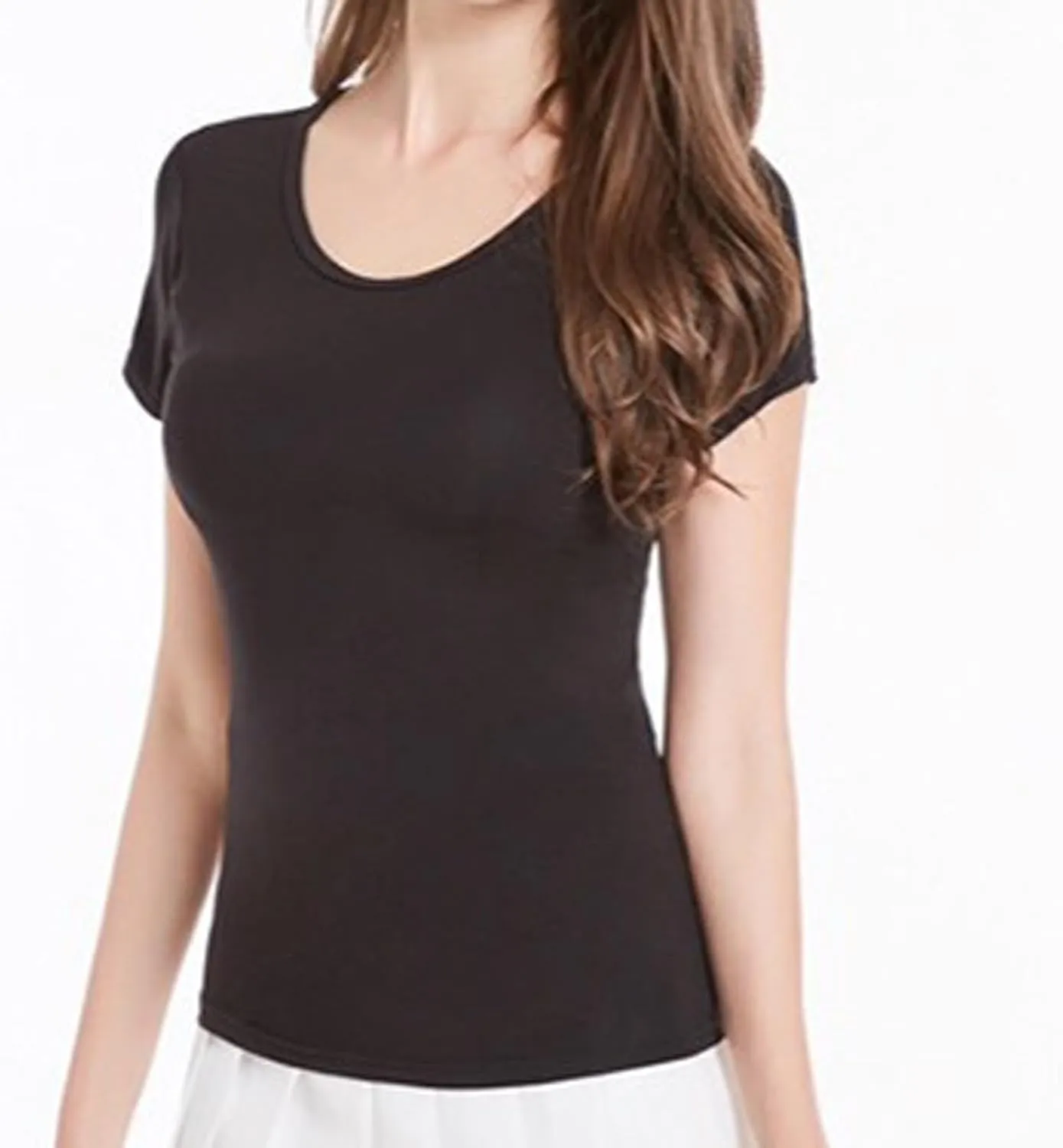 2 Pack T Shirt with Built-in Bra Women Cotton Workout Tops Padded Bras Plus Size Short Sleeve Yoga Shirts Undershirts