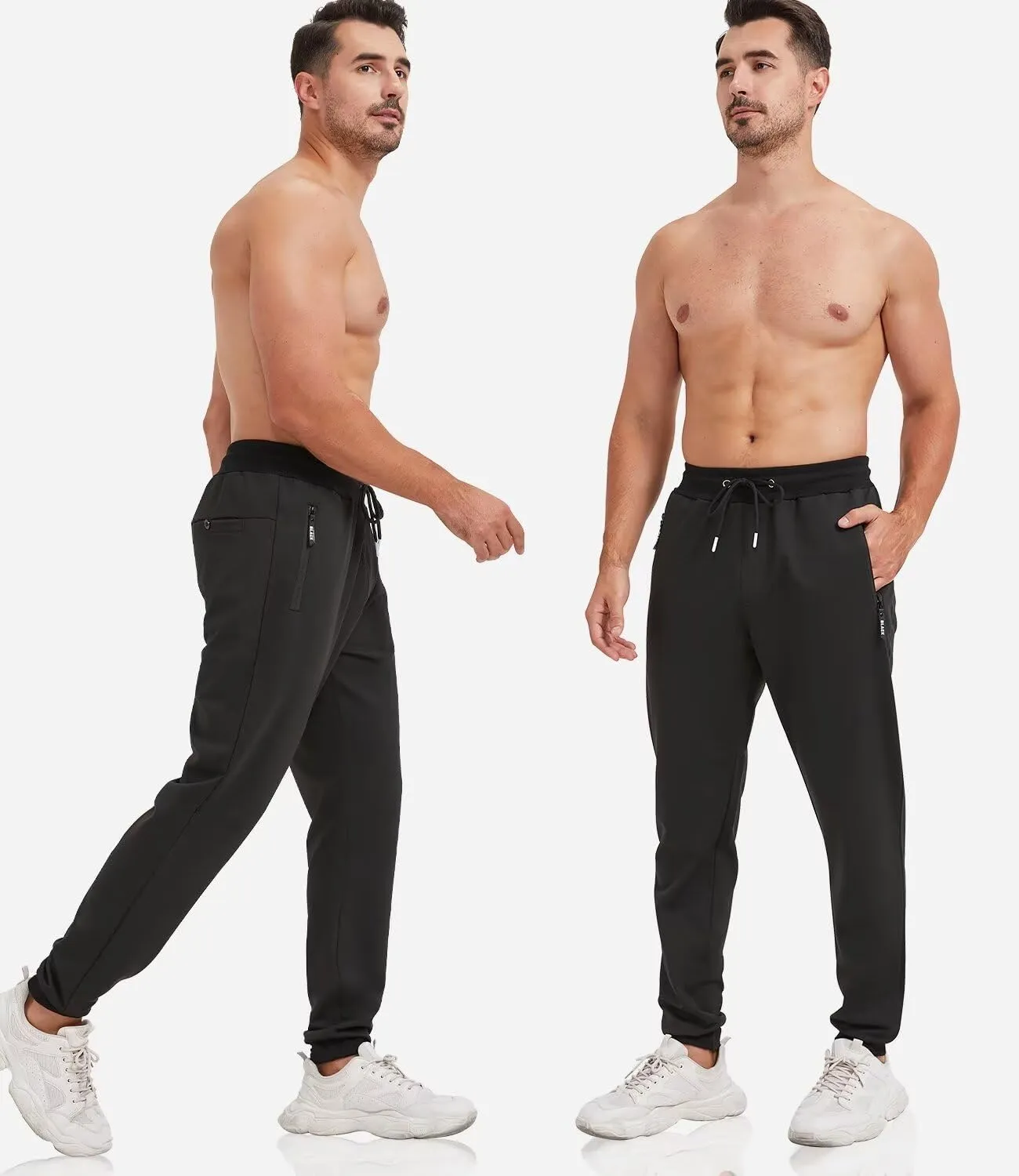 3 Pack Sweatpants for Men Tapered Mens Joggers Pants with Zip Pockets Fleece Slim Fit Workout Running Gym Sweat Pants