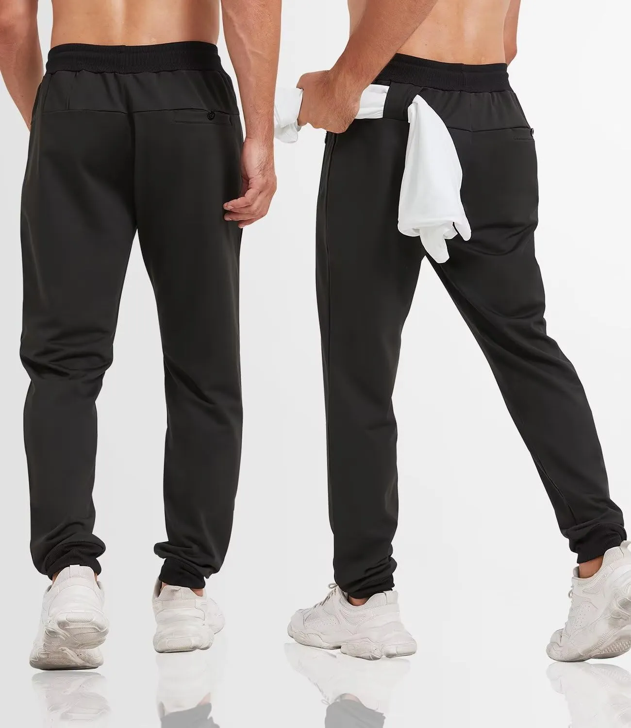 3 Pack Sweatpants for Men Tapered Mens Joggers Pants with Zip Pockets Fleece Slim Fit Workout Running Gym Sweat Pants