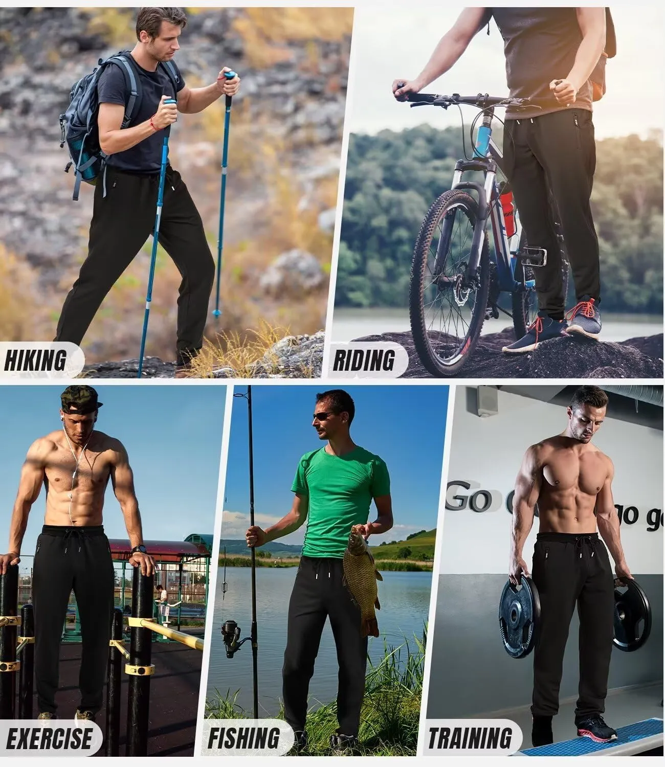 3 Pack Sweatpants for Men Tapered Mens Joggers Pants with Zip Pockets Fleece Slim Fit Workout Running Gym Sweat Pants