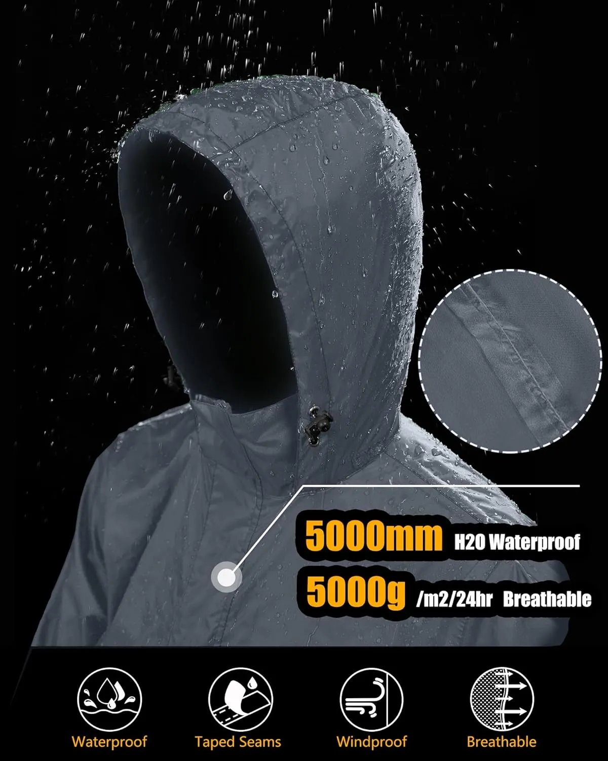 33,000ft Men's Pullover Rain Jacket Waterproof with Hood Lightweight Packable Raincoat Windbreaker for Golf Travel
