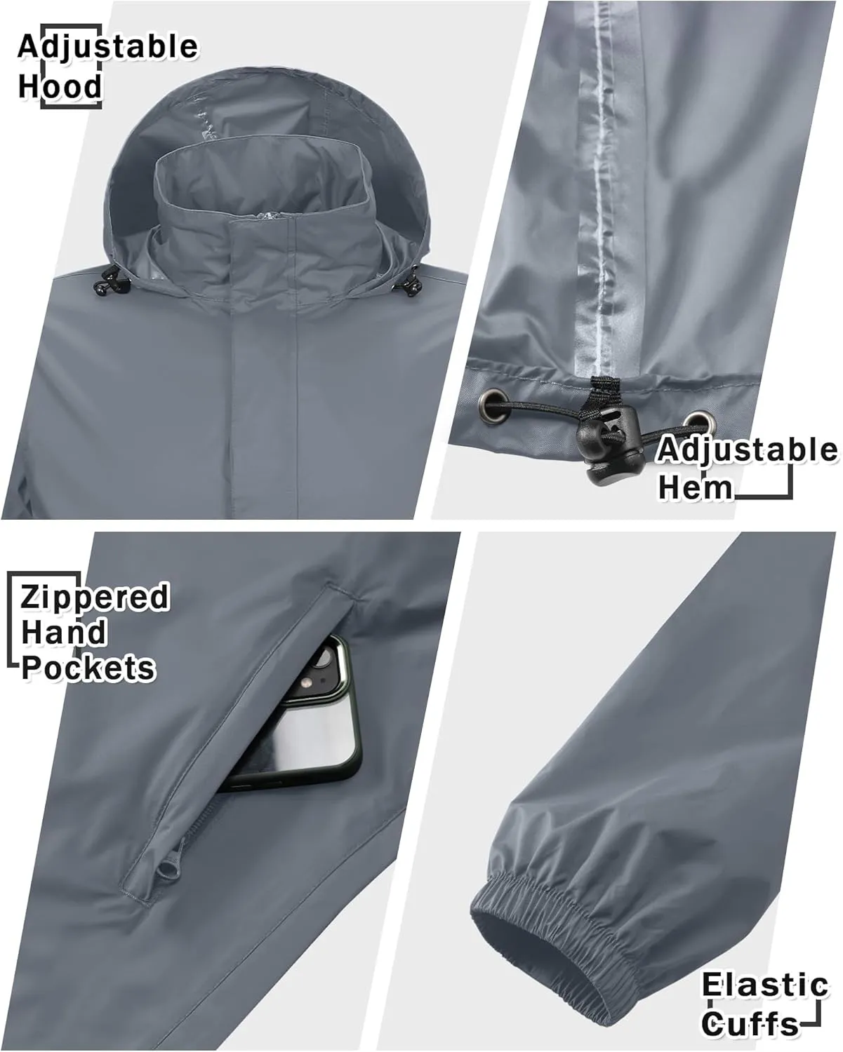 33,000ft Men's Pullover Rain Jacket Waterproof with Hood Lightweight Packable Raincoat Windbreaker for Golf Travel