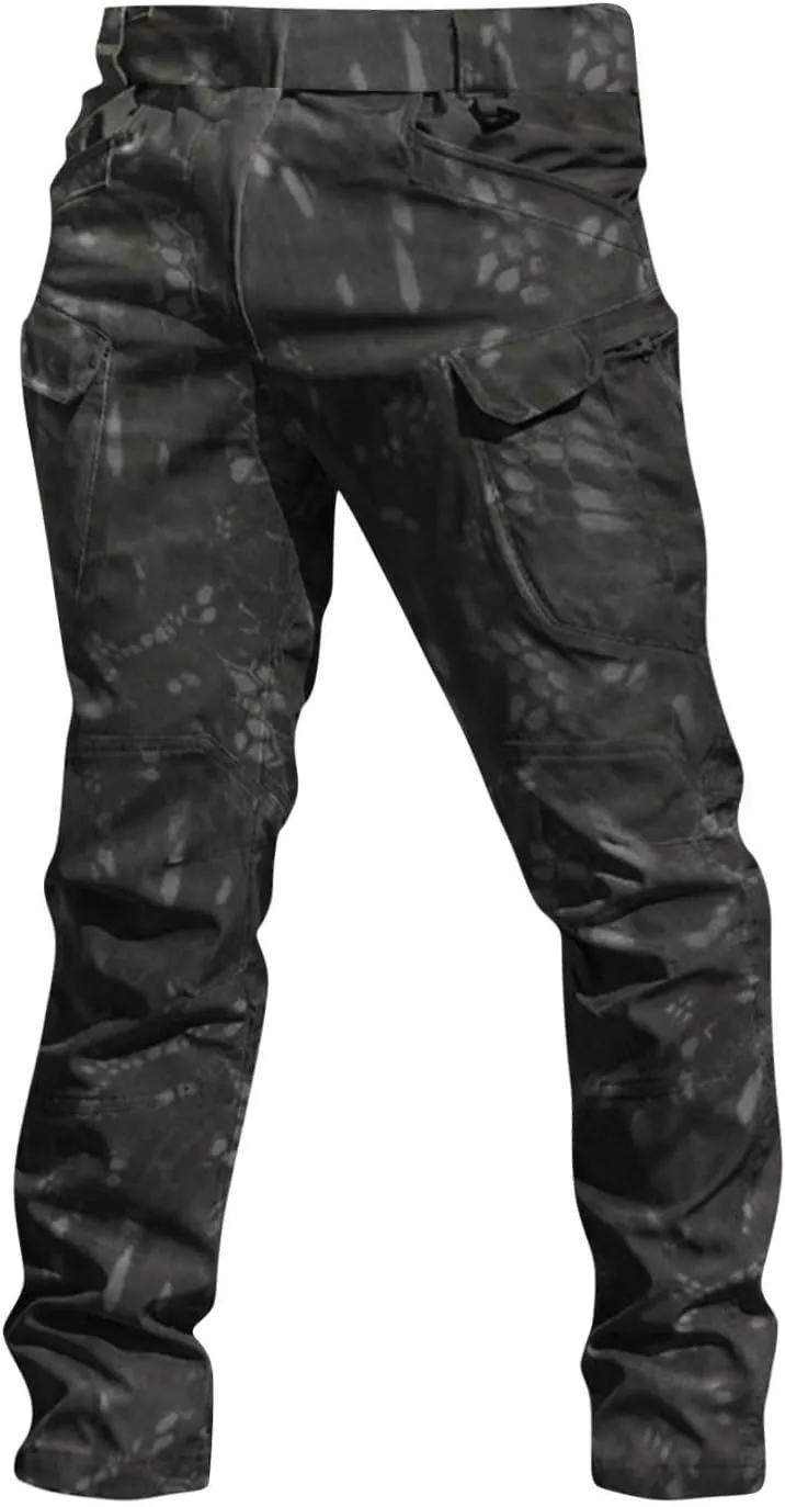 ADHOWBEW Men Cargo Pants Pockets Relaxed Fit Elastic Waist Work Construction Stretch Joggers