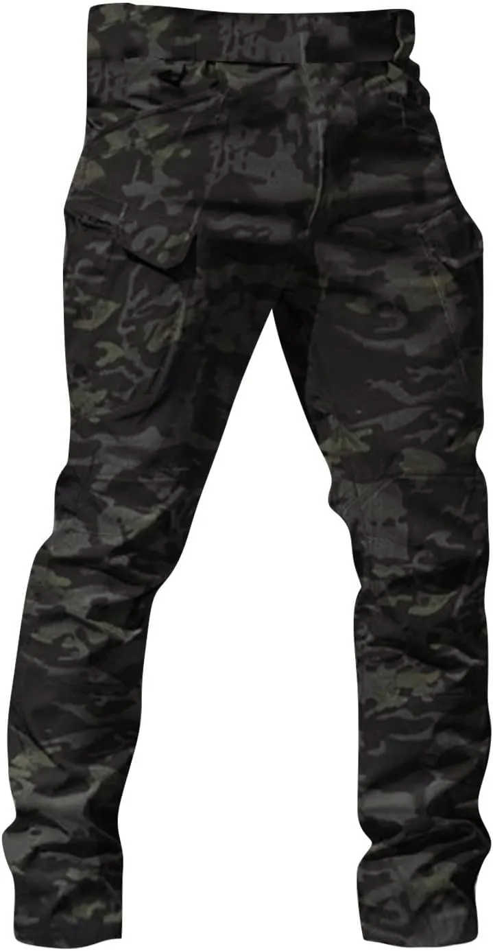 ADHOWBEW Men Cargo Pants Pockets Relaxed Fit Elastic Waist Work Construction Stretch Joggers