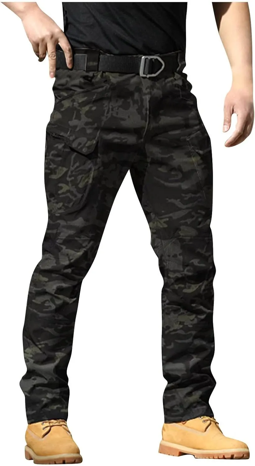 ADHOWBEW Men Cargo Pants Pockets Relaxed Fit Elastic Waist Work Construction Stretch Joggers