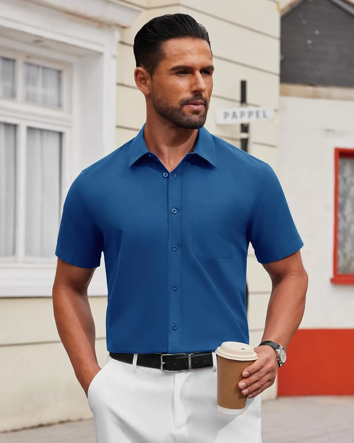 Alimens & Gentle Mens Short Sleeve Dress Shirt Wrinkle Free Solid Casual Button Down Shirts for Summer Business Wedding