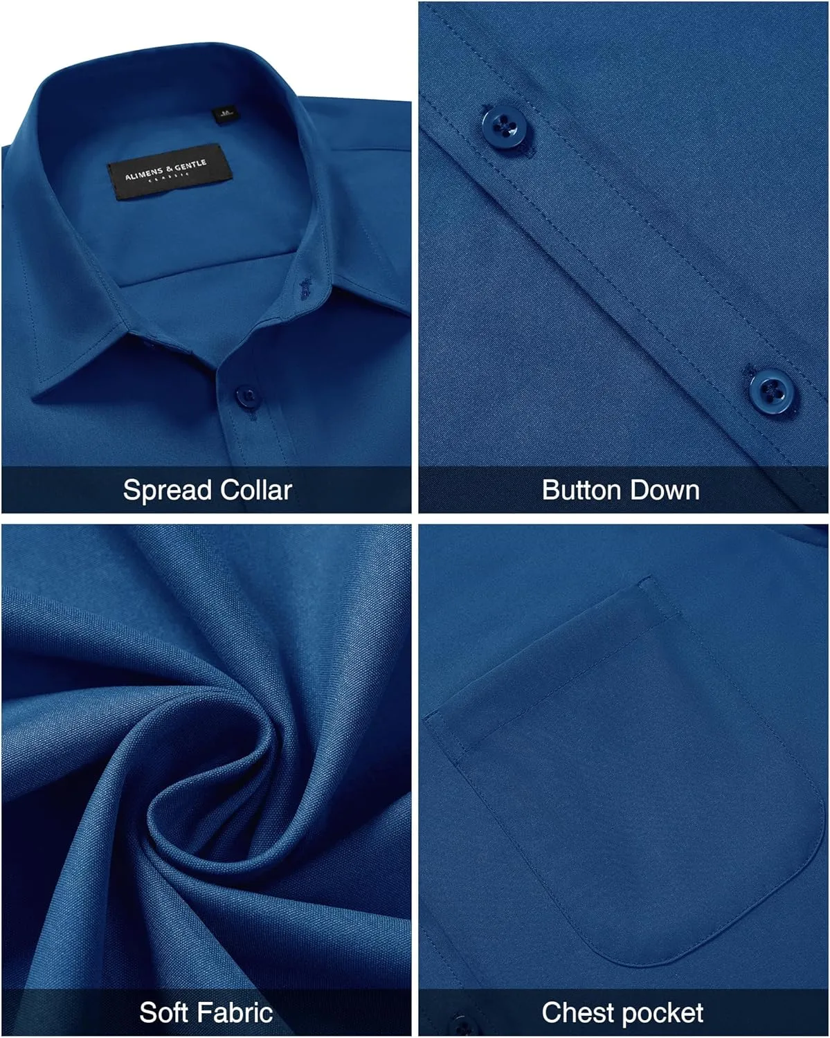Alimens & Gentle Mens Short Sleeve Dress Shirt Wrinkle Free Solid Casual Button Down Shirts for Summer Business Wedding