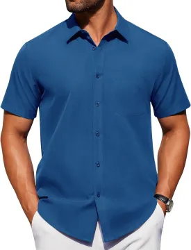 Alimens & Gentle Mens Short Sleeve Dress Shirt Wrinkle Free Solid Casual Button Down Shirts for Summer Business Wedding