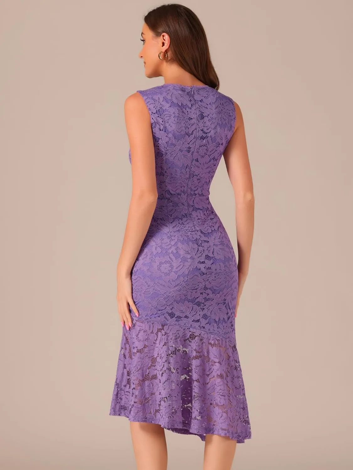 Allegra K Lace Dress for Women's Asymmetric Mermaid Sleeveless Bodycon Evening Cocktail Dresses