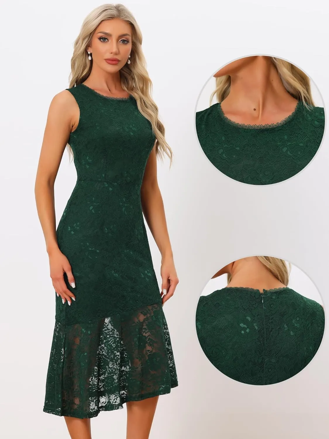 Allegra K Lace Dress for Women's Asymmetric Mermaid Sleeveless Bodycon Evening Cocktail Dresses