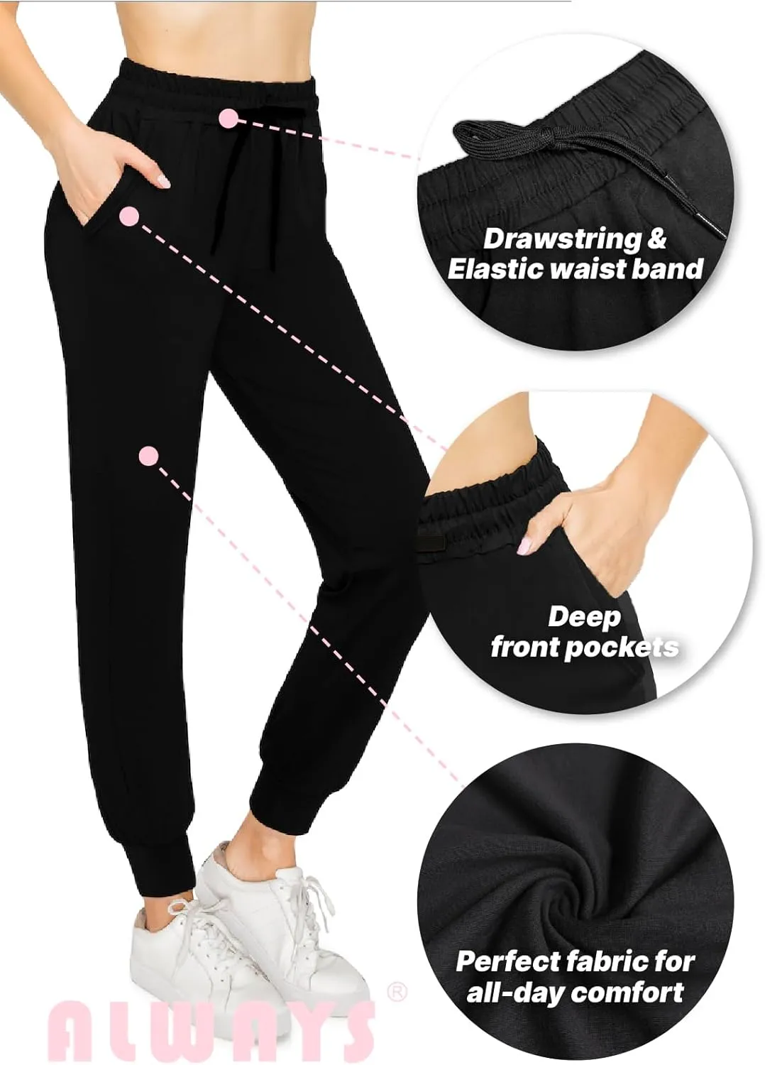 ALWAYS Super Soft Women's Joggers - Stretchy Casual Pants for Women Daily Wear Yoga Workout