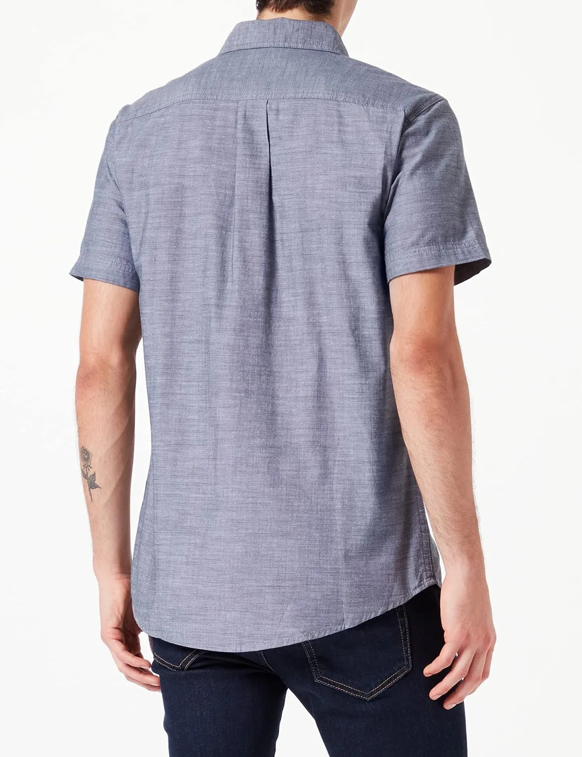 Amazon Essentials Men's Regular-Fit, Short-Sleeve Button-Down Chambray Shirt