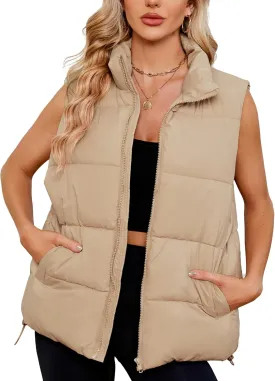 American Trends Womens Puffer Vest Sleeveless Puffy Vests for Women Collar Jacket Zipper Coat with Pockets