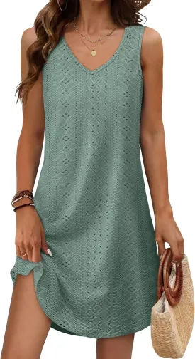 Aokosor Womens Summer Dresses 2025 Loose V Neck Sleeveless Dress Sundresses Swimsuit Coverup