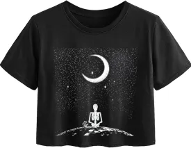 Avanova Women Graphic Oversized Ripped Boxy Tee Shirt Distressed Short Sleeve Crop Top