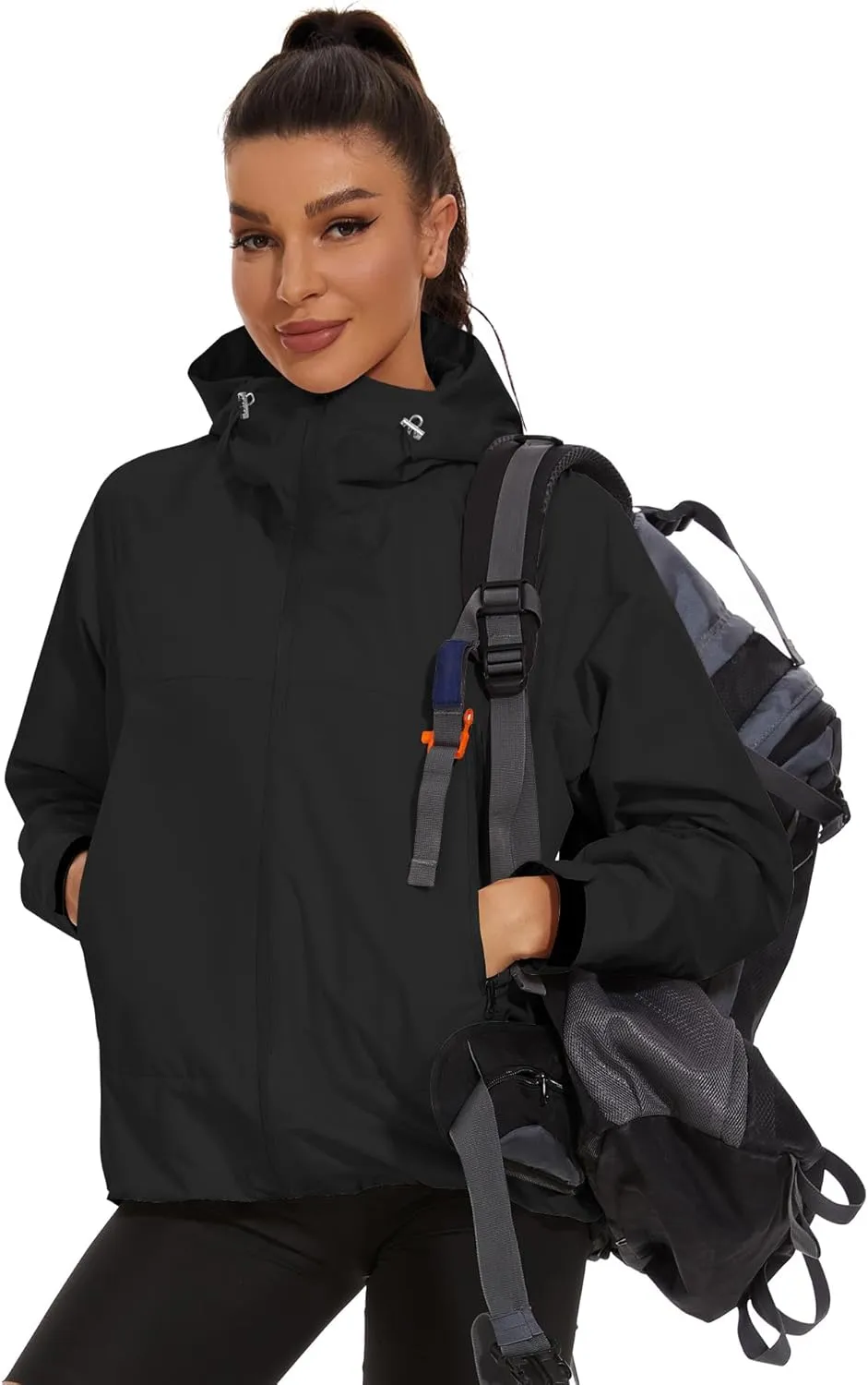 Avoogue Rain Jacket for Women Loose Fit Waterproof Lightweight Lined Rain Coat Hiking Windbreaker Jacket with Hood