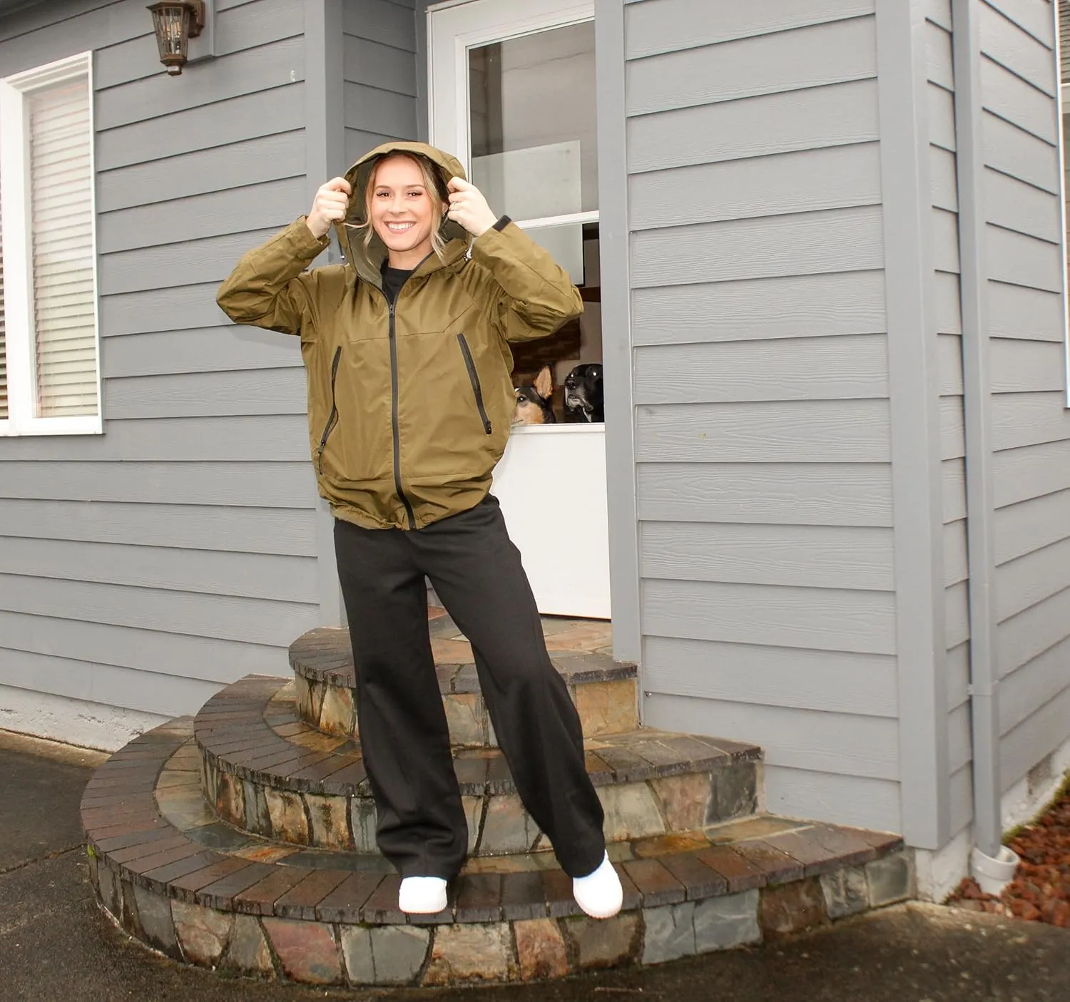 Avoogue Rain Jacket for Women Loose Fit Waterproof Lightweight Lined Rain Coat Hiking Windbreaker Jacket with Hood