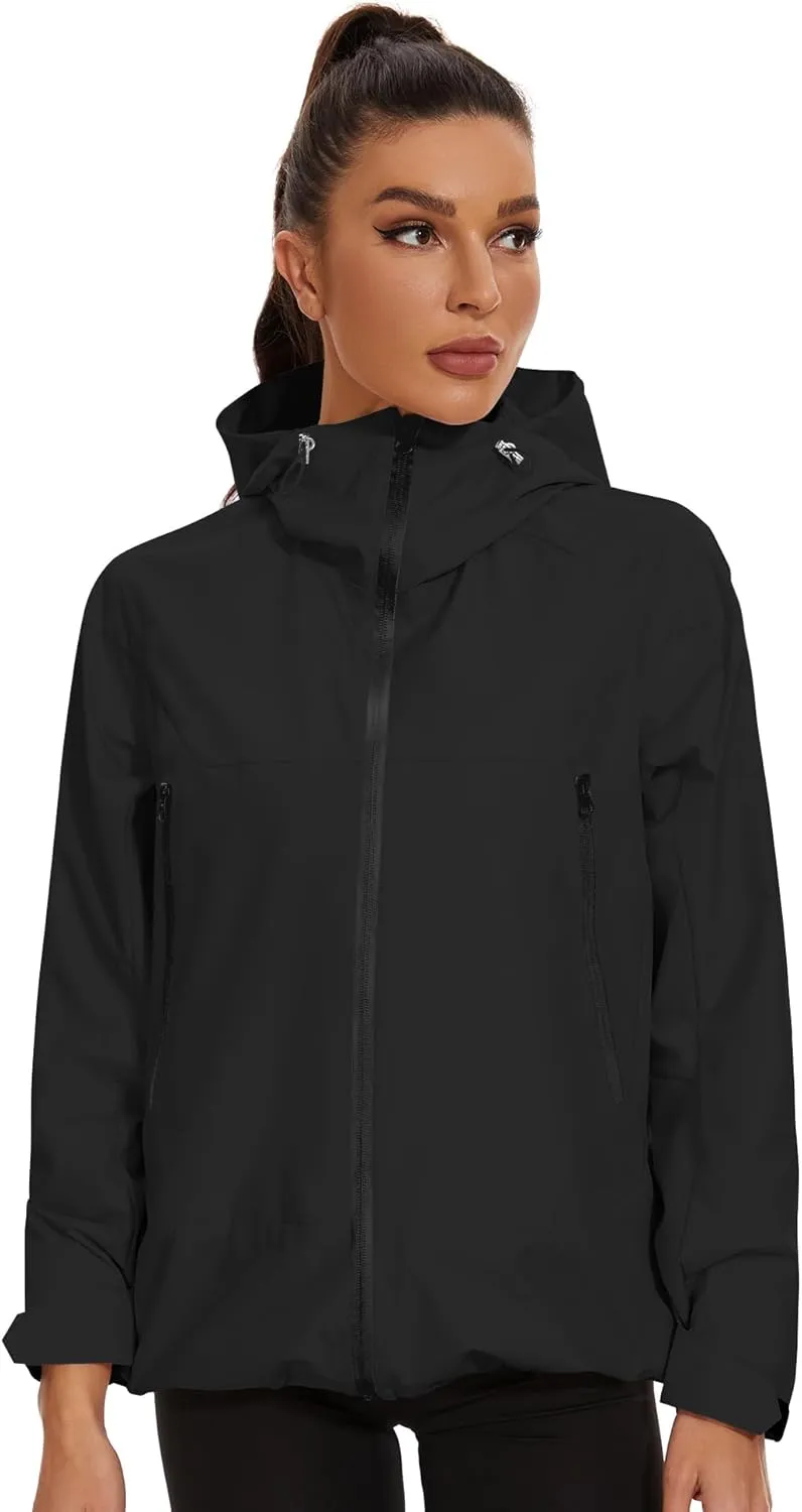 Avoogue Rain Jacket for Women Loose Fit Waterproof Lightweight Lined Rain Coat Hiking Windbreaker Jacket with Hood