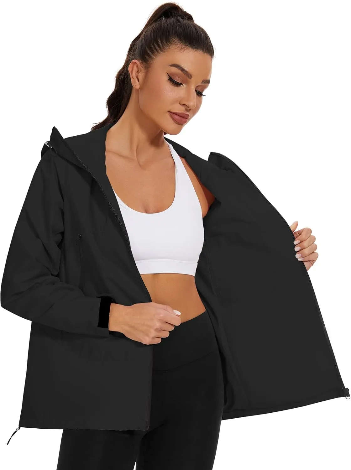 Avoogue Rain Jacket for Women Loose Fit Waterproof Lightweight Lined Rain Coat Hiking Windbreaker Jacket with Hood