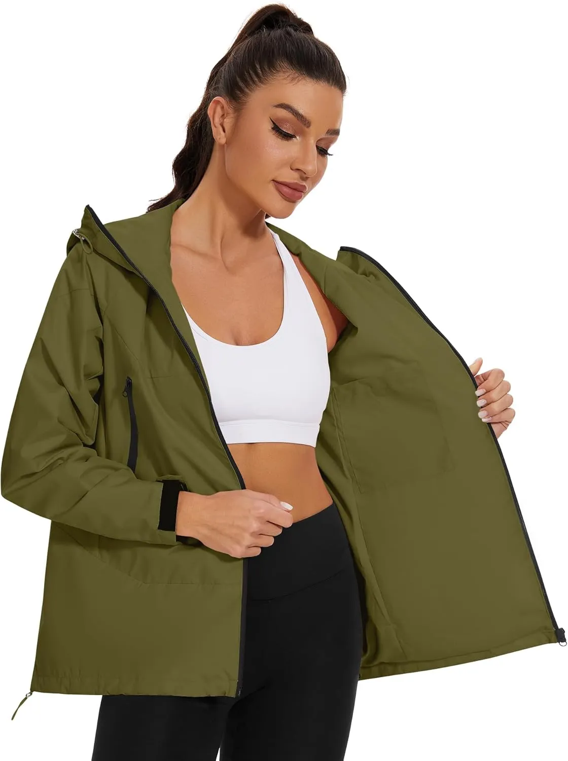 Avoogue Rain Jacket for Women Loose Fit Waterproof Lightweight Lined Rain Coat Hiking Windbreaker Jacket with Hood