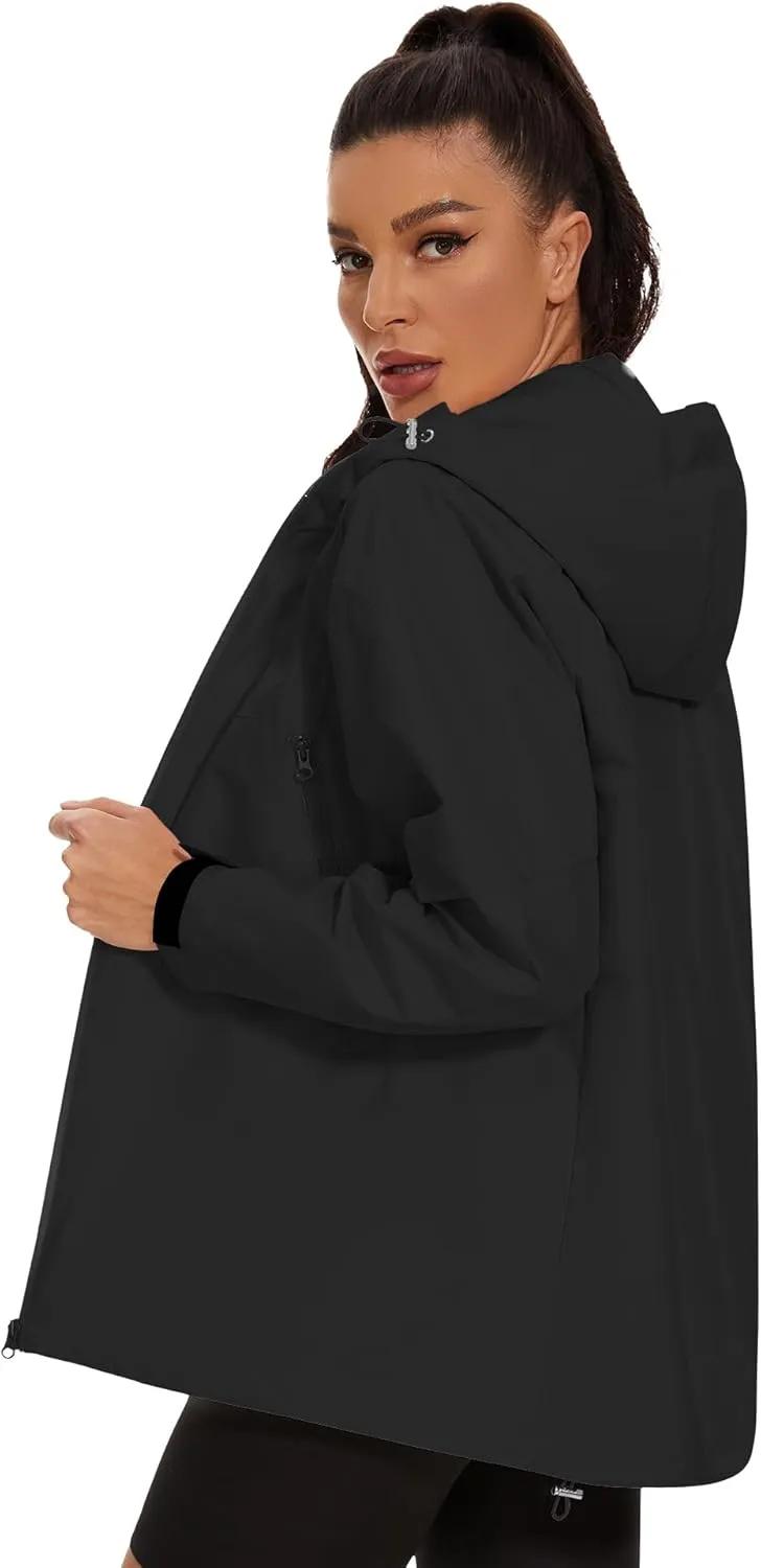 Avoogue Rain Jacket for Women Loose Fit Waterproof Lightweight Lined Rain Coat Hiking Windbreaker Jacket with Hood