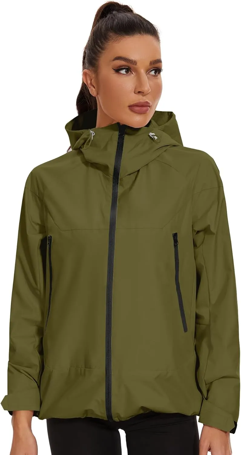 Avoogue Rain Jacket for Women Loose Fit Waterproof Lightweight Lined Rain Coat Hiking Windbreaker Jacket with Hood