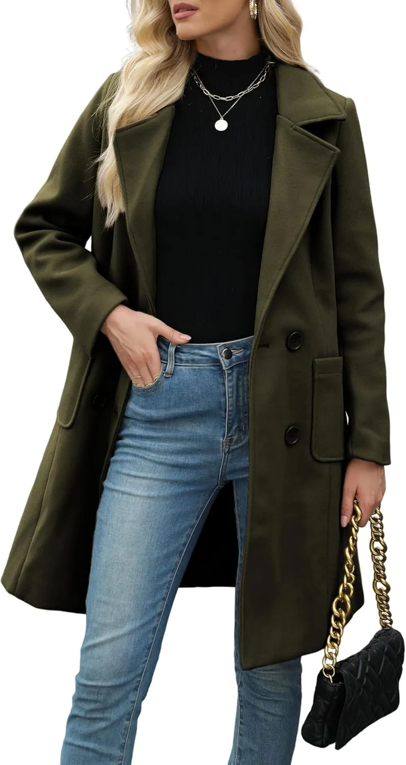 Bankeng Women Winter Wool Blend Camel Mid-Long Coat Notch Double-Breasted Lapel Jacket Outwear