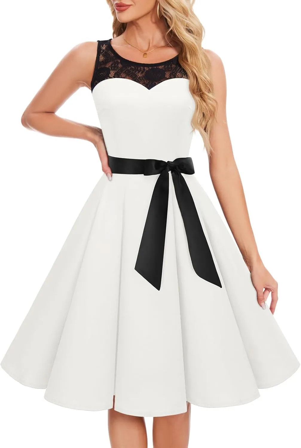 Bbonlinedress Women's 1950s Vintage Rockabilly Swing Dress Lace Cocktail Prom Party Wedding Guest Dress