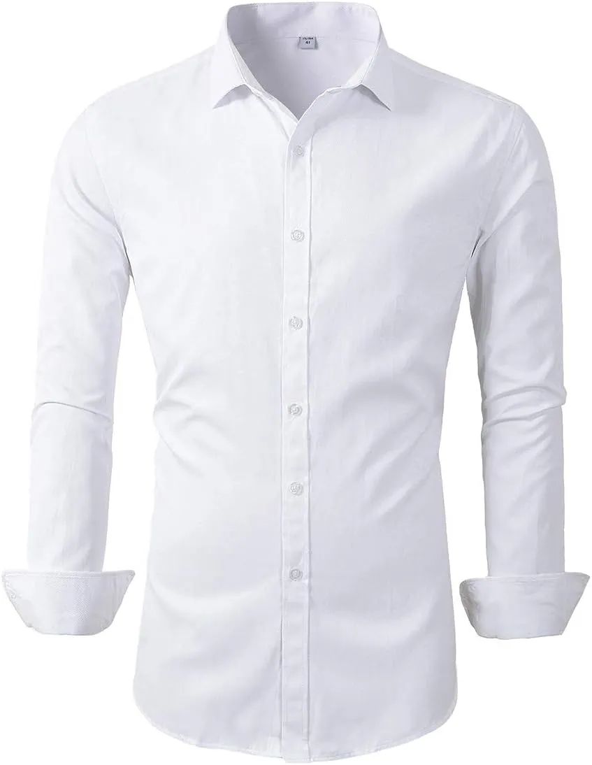 Beninos Men's Dress Shirts Slim Fit Solid Long Sleeve Casual Button Down Shirts