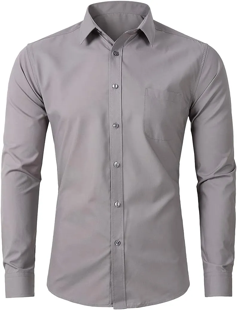 Beninos Mens Slim Fit Solid Point Collar Button Down Dress Shirt