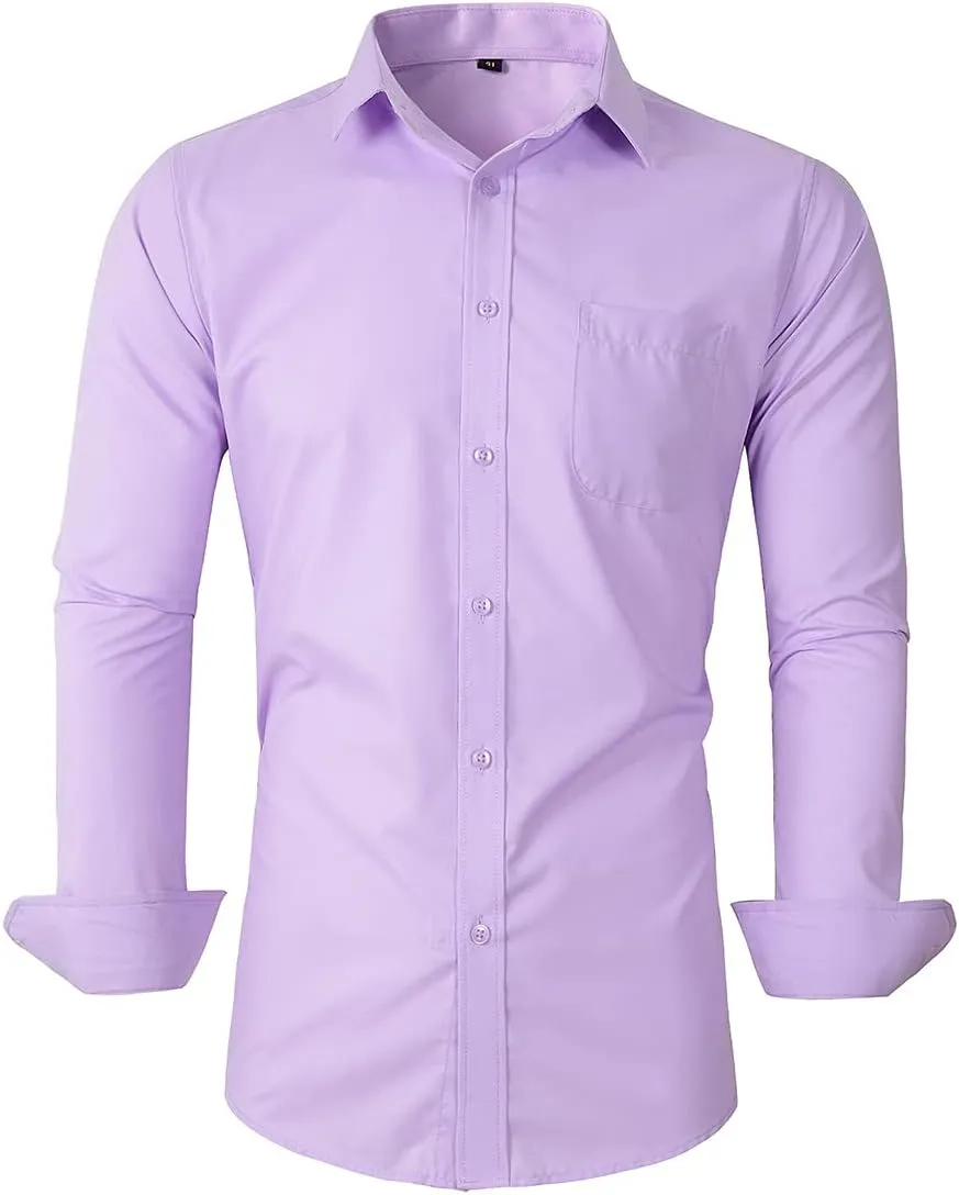 Beninos Mens Slim Fit Solid Point Collar Button Down Dress Shirt