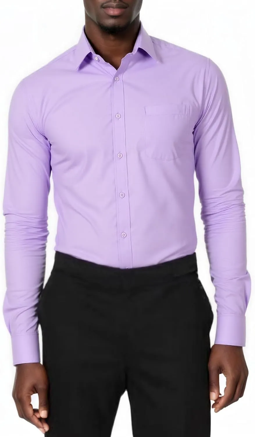 Beninos Mens Slim Fit Solid Point Collar Button Down Dress Shirt