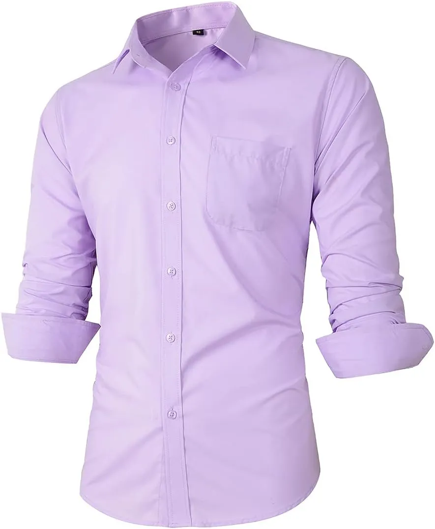 Beninos Mens Slim Fit Solid Point Collar Button Down Dress Shirt