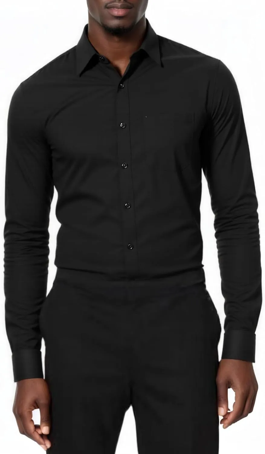 Beninos Mens Slim Fit Solid Point Collar Button Down Dress Shirt