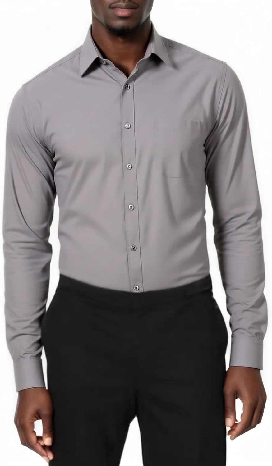 Beninos Mens Slim Fit Solid Point Collar Button Down Dress Shirt