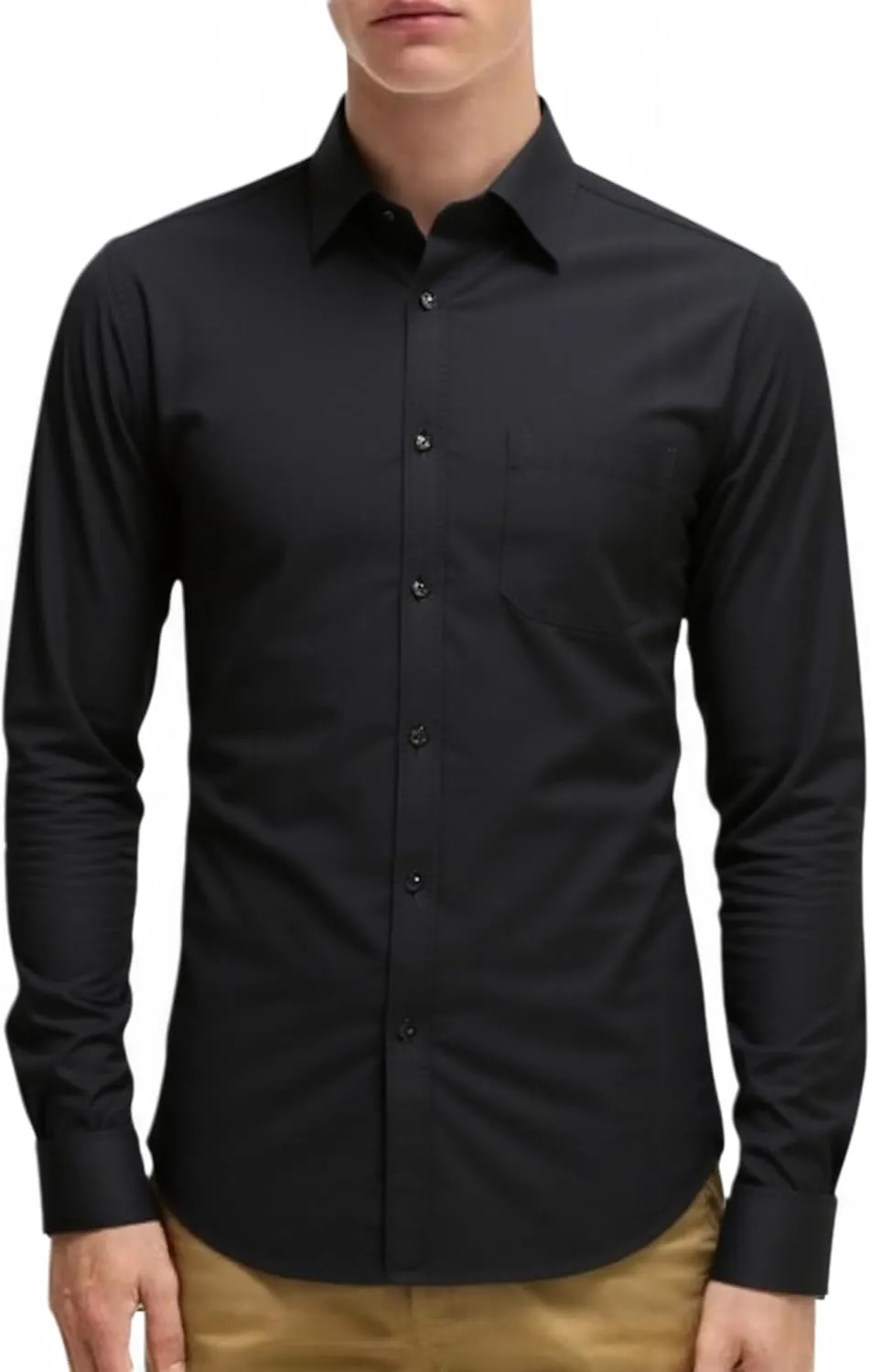 Beninos Mens Slim Fit Solid Point Collar Button Down Dress Shirt