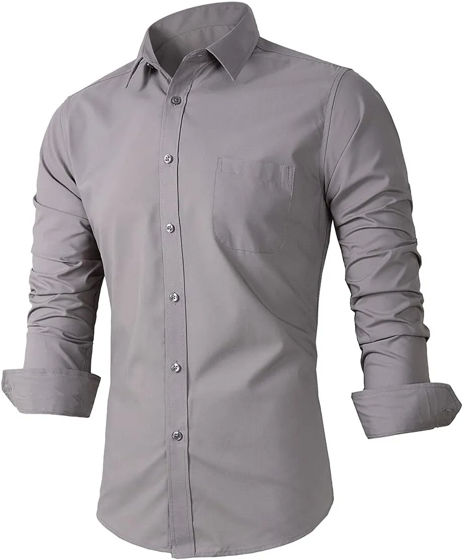 Beninos Mens Slim Fit Solid Point Collar Button Down Dress Shirt