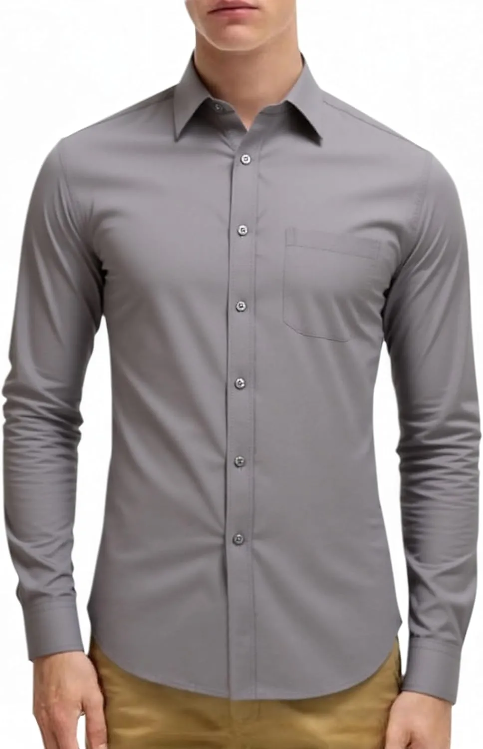 Beninos Mens Slim Fit Solid Point Collar Button Down Dress Shirt