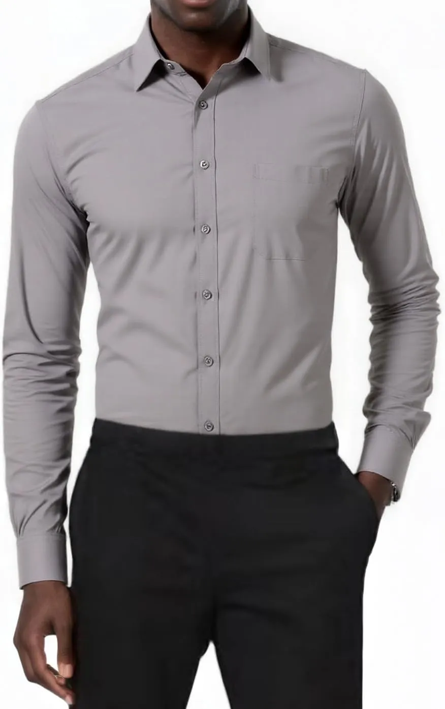 Beninos Mens Slim Fit Solid Point Collar Button Down Dress Shirt