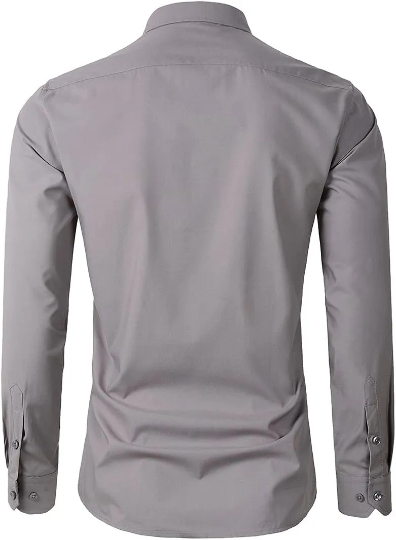 Beninos Mens Slim Fit Solid Point Collar Button Down Dress Shirt