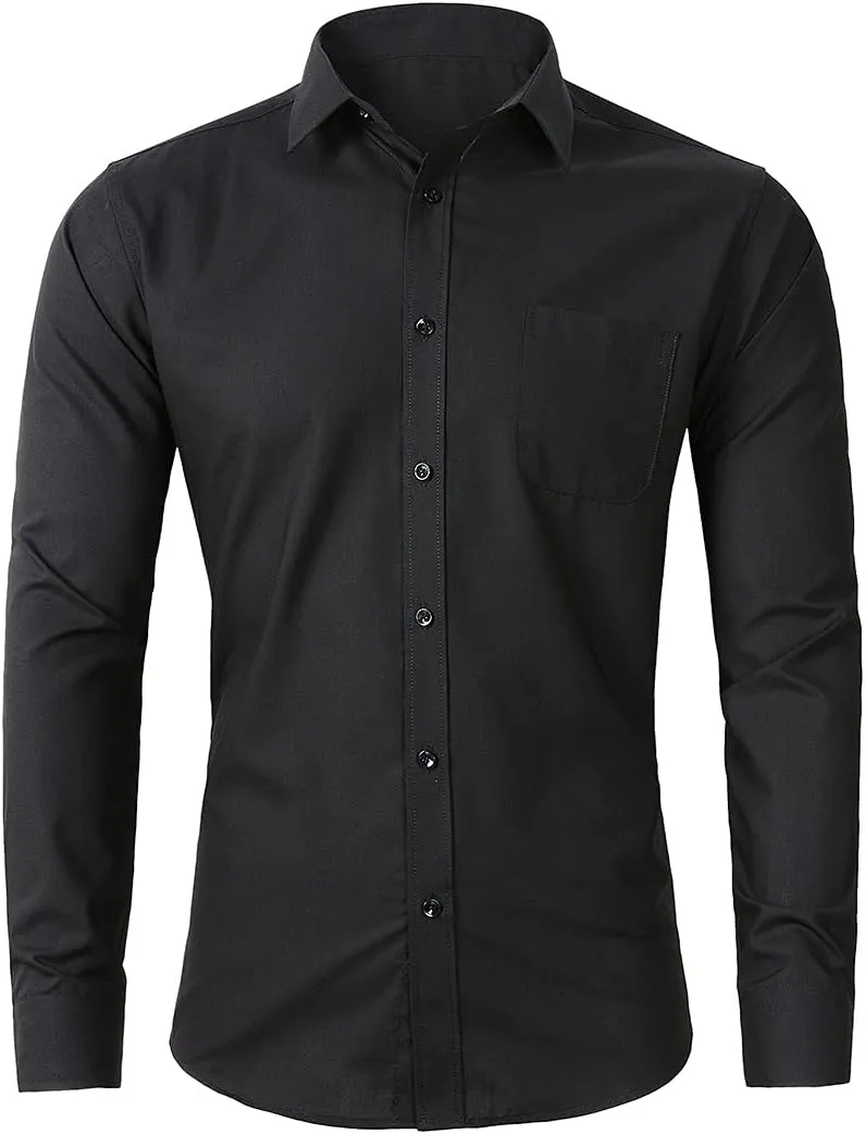 Beninos Mens Slim Fit Solid Point Collar Button Down Dress Shirt