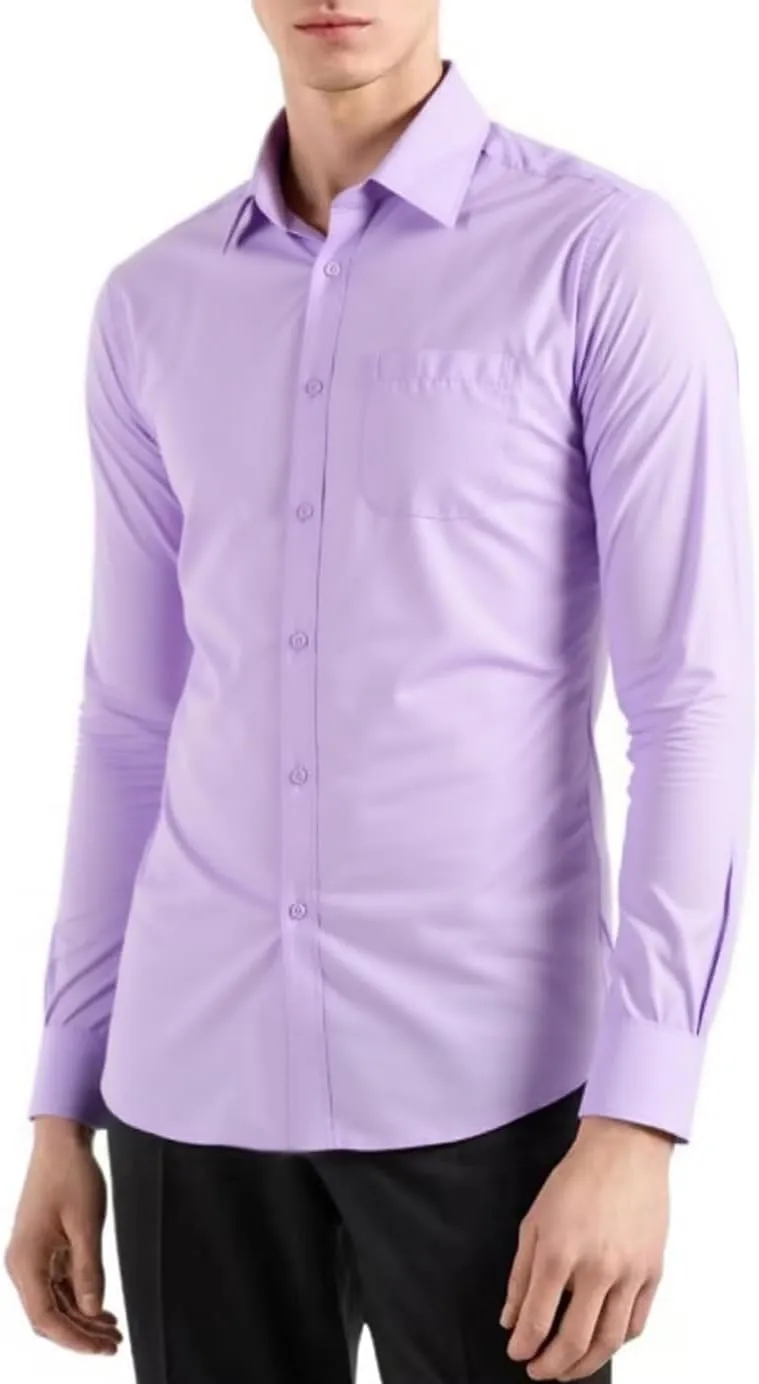Beninos Mens Slim Fit Solid Point Collar Button Down Dress Shirt