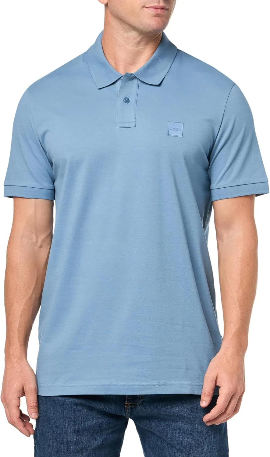 BOSS Men's Square Patch Logo Slim Fit Pique Polo Shirt