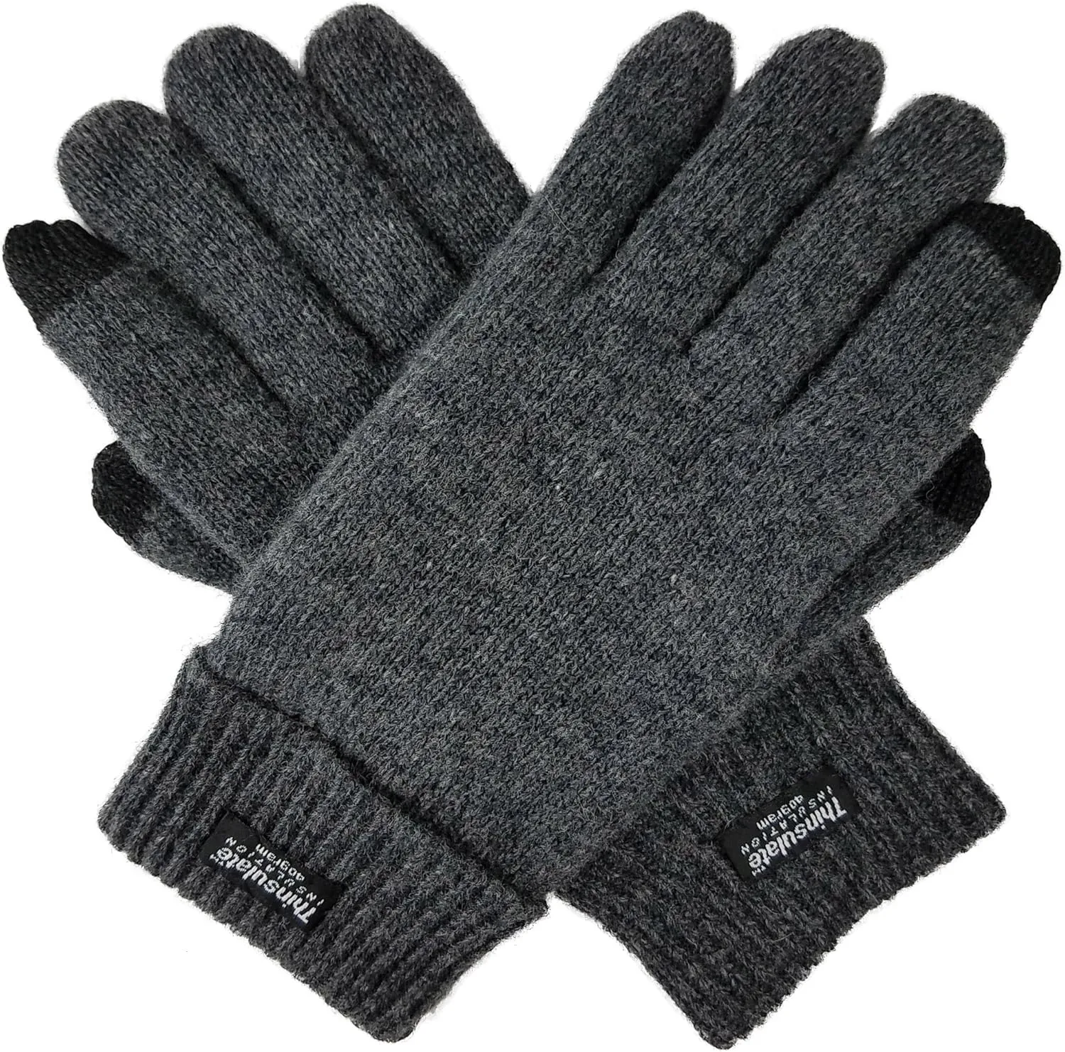BRUCERIVER Men's Pure Wool Knitted Gloves with Thinsulate Lining