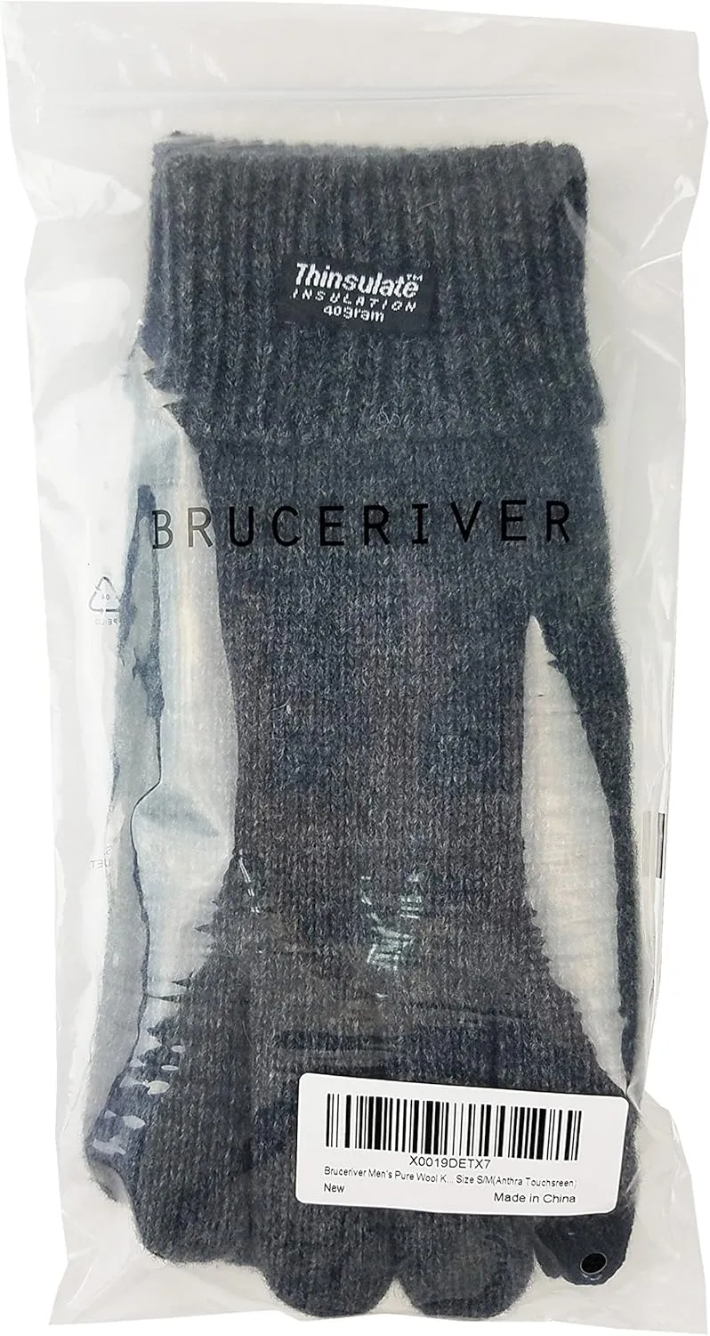 BRUCERIVER Men's Pure Wool Knitted Gloves with Thinsulate Lining