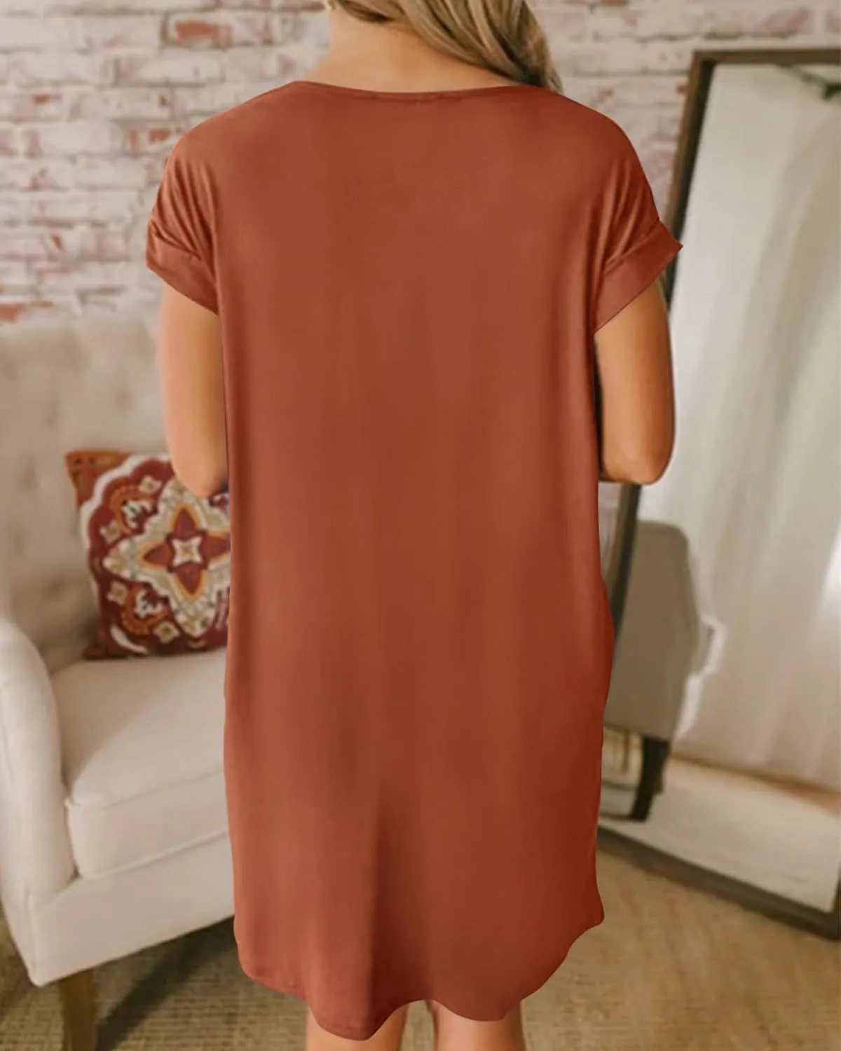 BTFBM Women V Neck Short Sleeve Summer Dresses Beach 2025 Spring Casual Loose Tunic Short T-Shirt Dress Pajamas Pockets