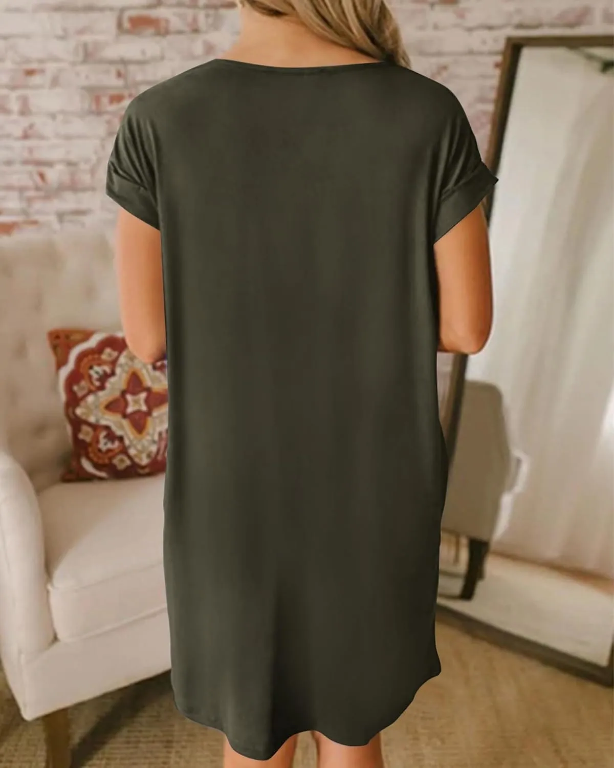 BTFBM Women V Neck Short Sleeve Summer Dresses Beach 2025 Spring Casual Loose Tunic Short T-Shirt Dress Pajamas Pockets