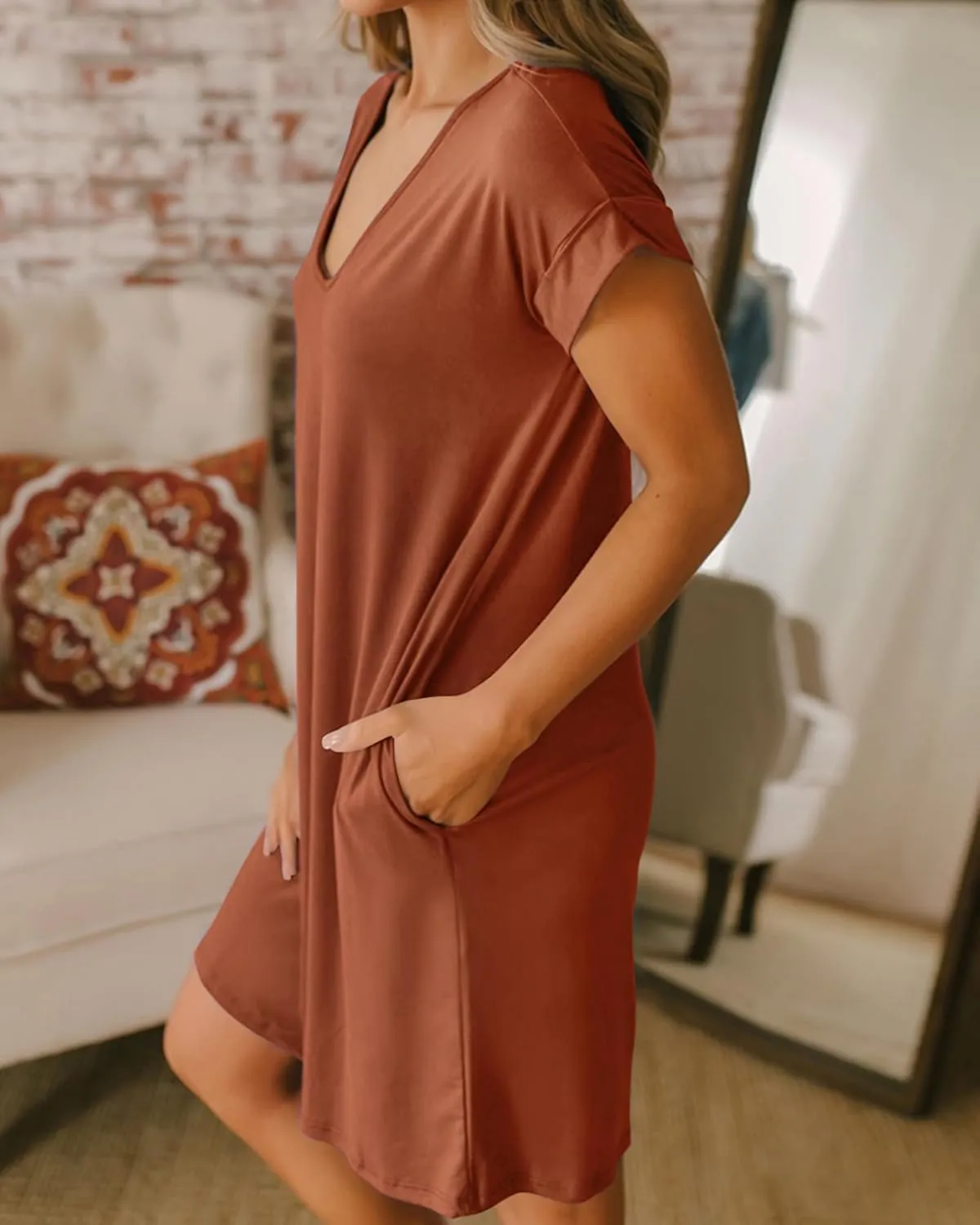 BTFBM Women V Neck Short Sleeve Summer Dresses Beach 2025 Spring Casual Loose Tunic Short T-Shirt Dress Pajamas Pockets
