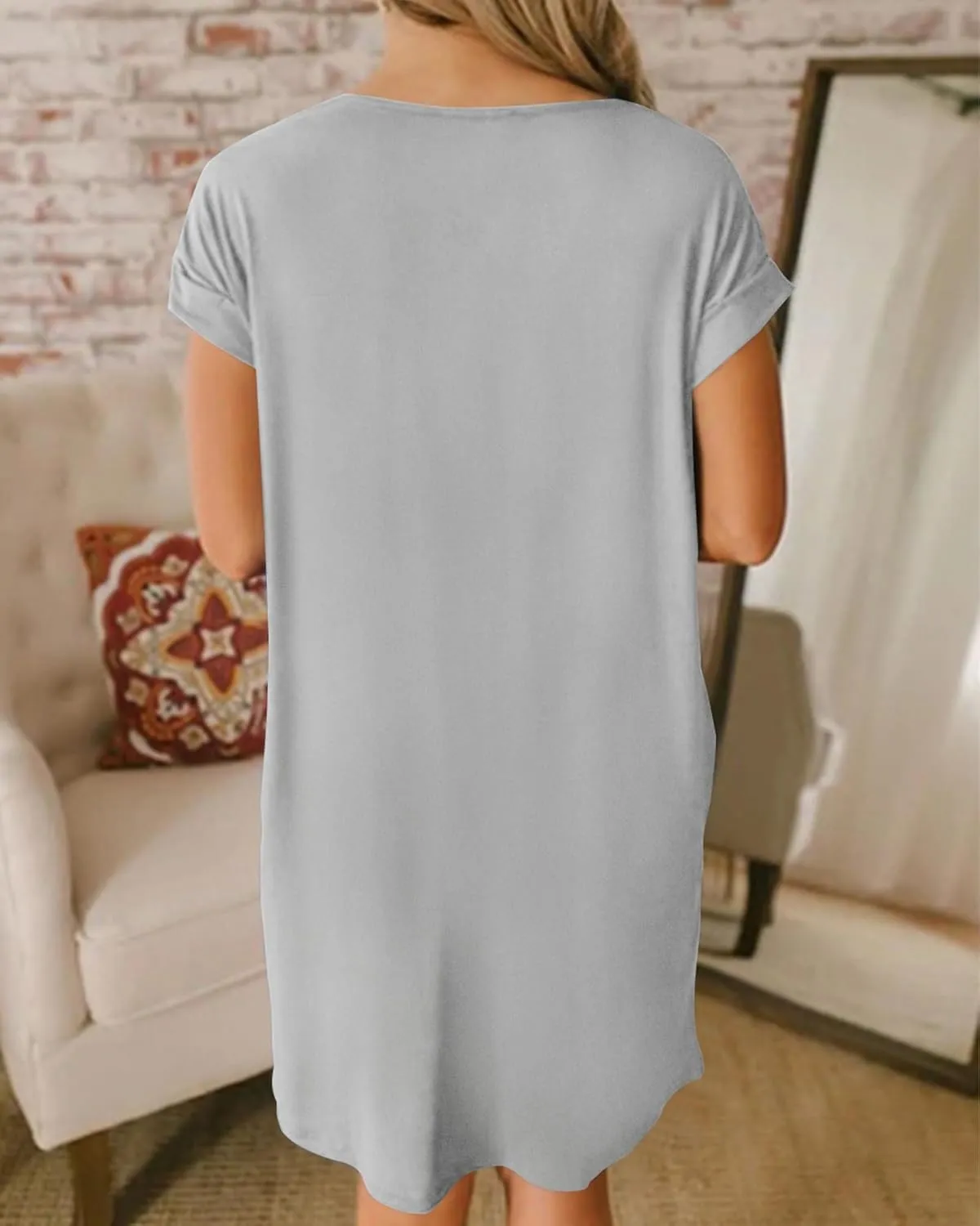 BTFBM Women V Neck Short Sleeve Summer Dresses Beach 2025 Spring Casual Loose Tunic Short T-Shirt Dress Pajamas Pockets