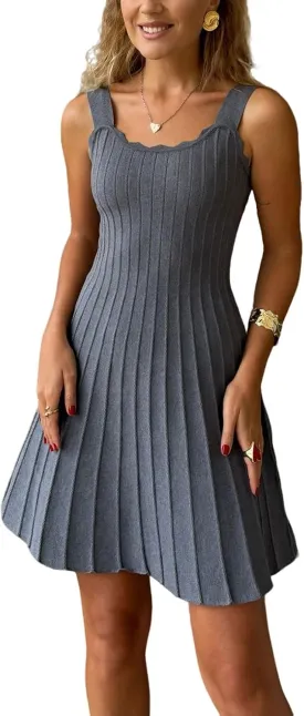 CHARTOU Women Sleeveless Summer Mini Dress Knitted A Line Short Tank Sundress